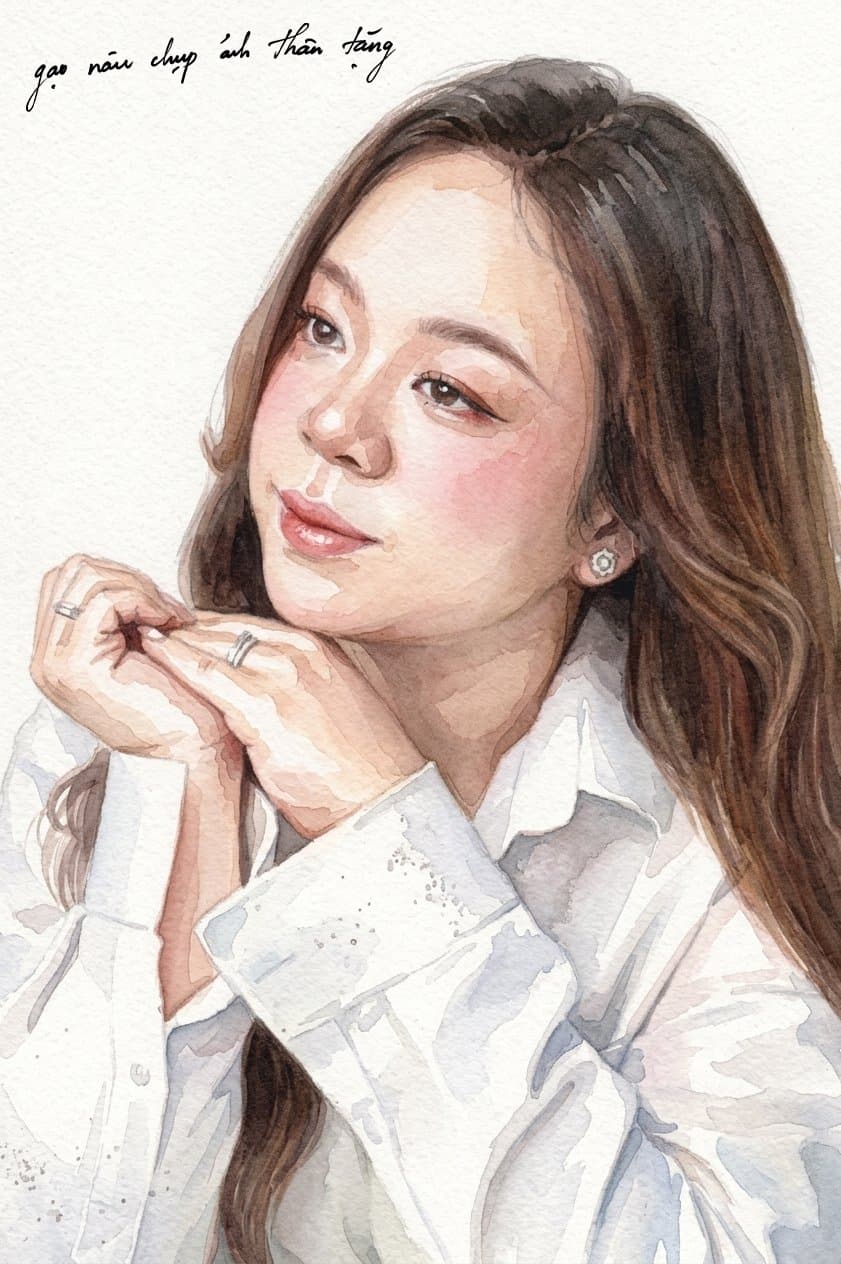 Bức vẽ kỹ thuật số phác họa chân dung nghệ thuật mềm mại của cô gái trong tà áo trắng