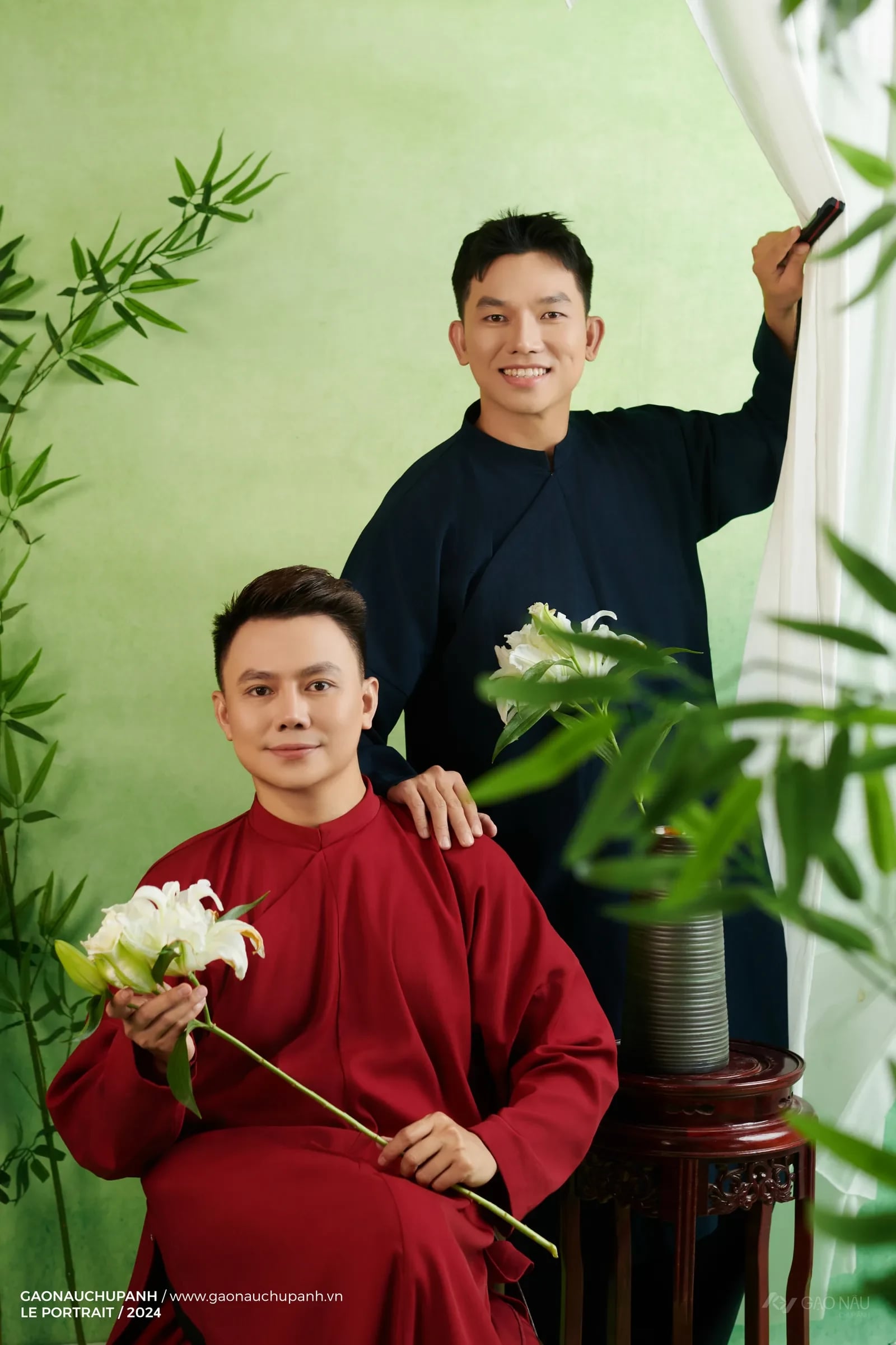 Lê Pada & Bửu Vivu chụp áo dài ngũ thân — hậu trường Gạo Nâu — ảnh 1